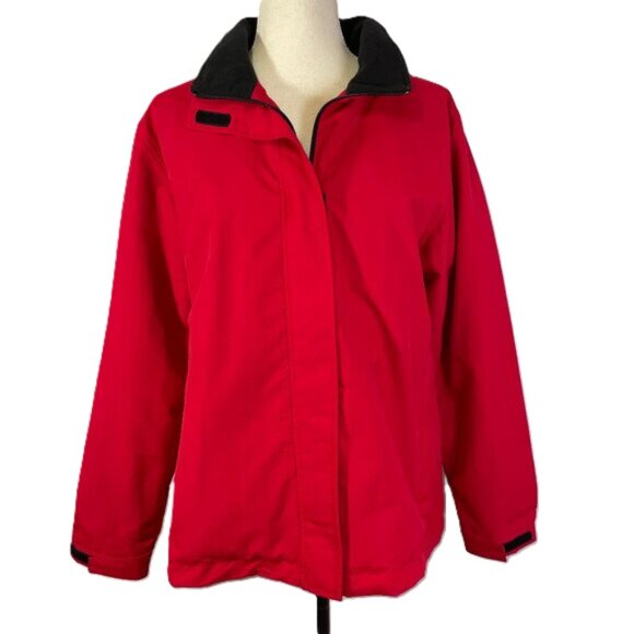 Lands' End Jacket Red Black Fleece Lined Waterproof Windproof Size M - Picture 1 of 16